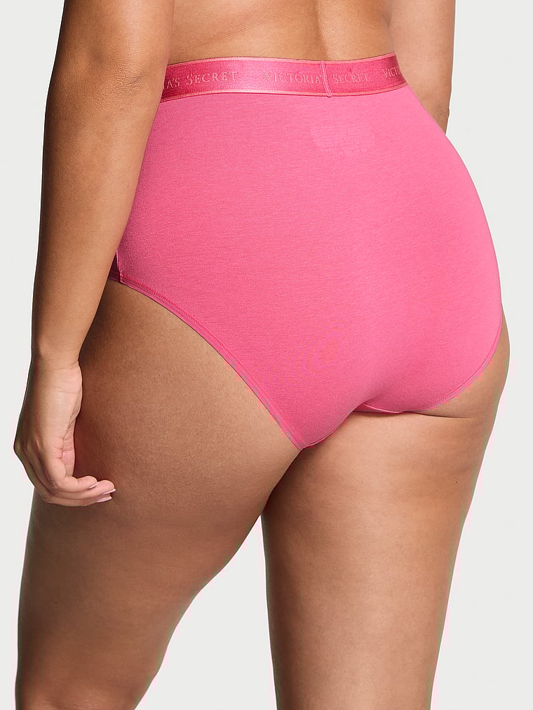 Victoria's Secret, Cotton Ultra-Fine Modal Logo Modern Brief Panty, Rose Garden Pink, onModelBack, 2 of 3 Karmi is 5'10" and wears Large
