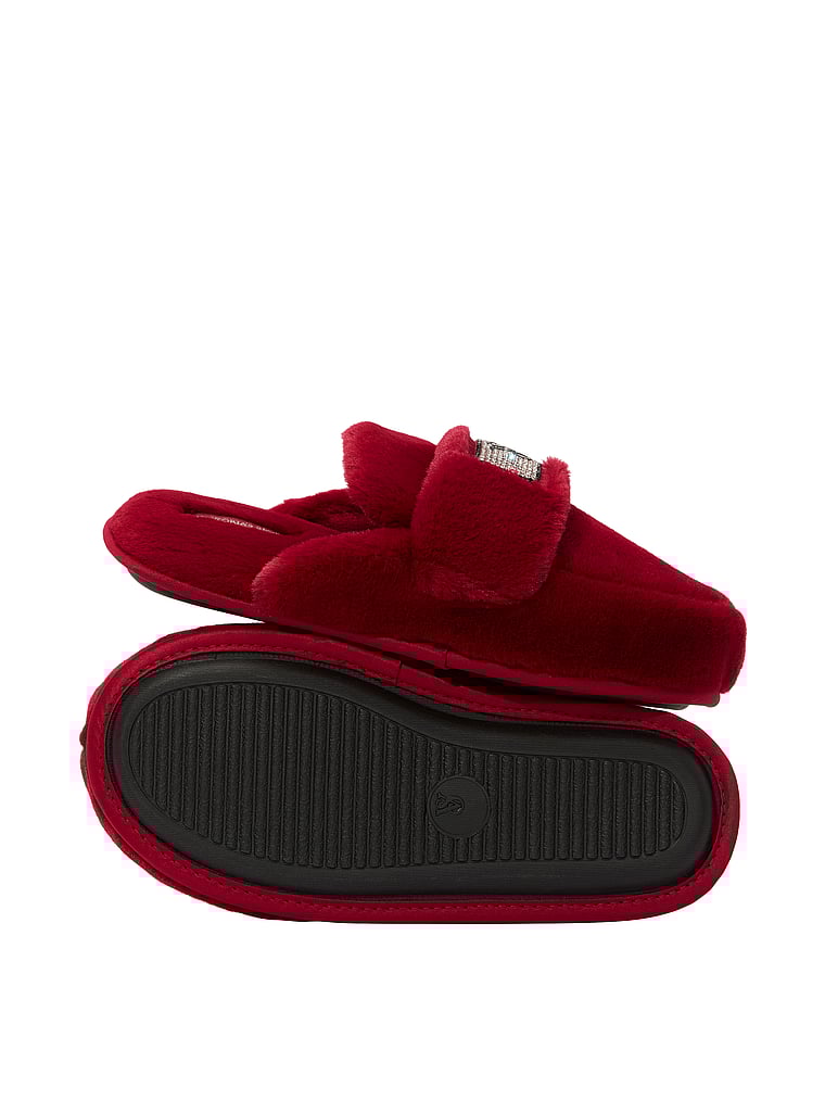 Victoria's Secret, Victoria's Secret Luxe Plush Shine Patch Slide Slippers, Red Lacquer, offModelBack, 2 of 2