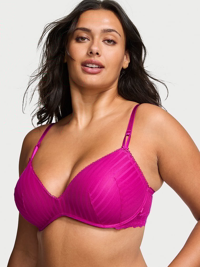 Victoria's Secret, Victoria's Secret Sexy Tee Smooth Lacie Wireless Push-Up Bra, Berrylicious, onModelFront, 1 of 3 Karmi is 5'10" or 178cm and wears 34DD (E) or Large