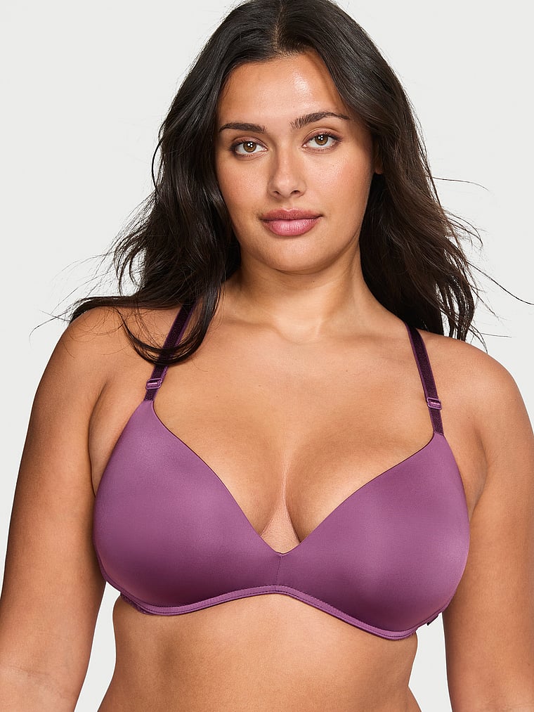 Victoria's Secret, Victoria's Secret Sexy Tee Smooth Lacie Wireless Push-Up Bra, Mauve Mist, onModelFront, 1 of 3 Karmi is 5'10" or 178cm and wears 34DD (E) or Large