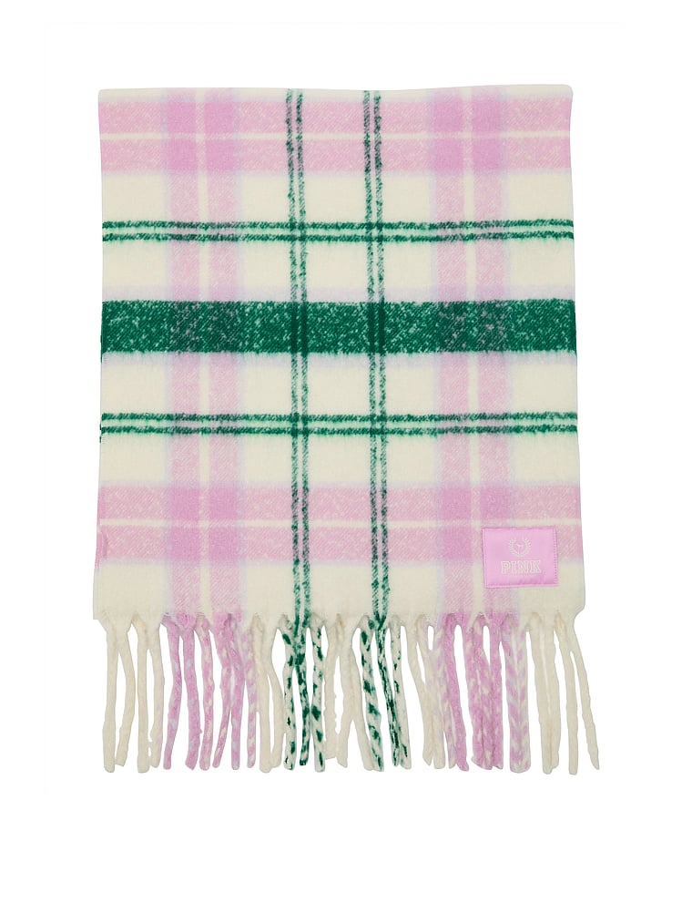 PINK Oversized Scarf, Winter White Hushed Lilac Plaid, onModelFront, 3 of 3