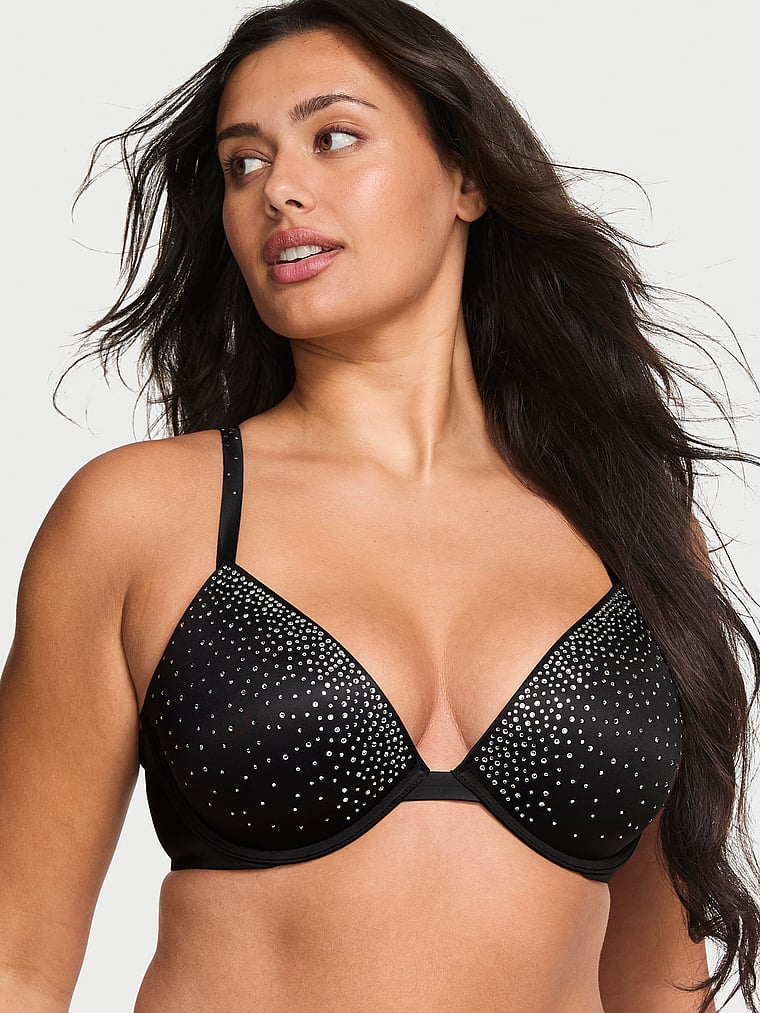Sparkle Crystal Shine Strap Lightly Lined Plunge Demi Bra