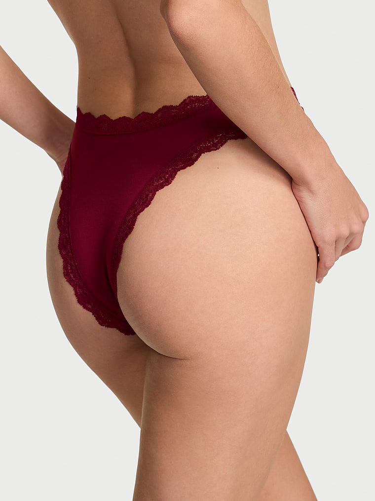 Victoria's Secret, Dream Angels Lace-Trim Brazilian Panty, Sangria Red, onModelBack, 2 of 4 Maggie is 5'7" or 170cm and wears Small