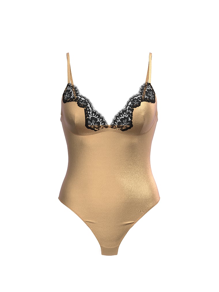 Satin Lace-Trim Bodysuit