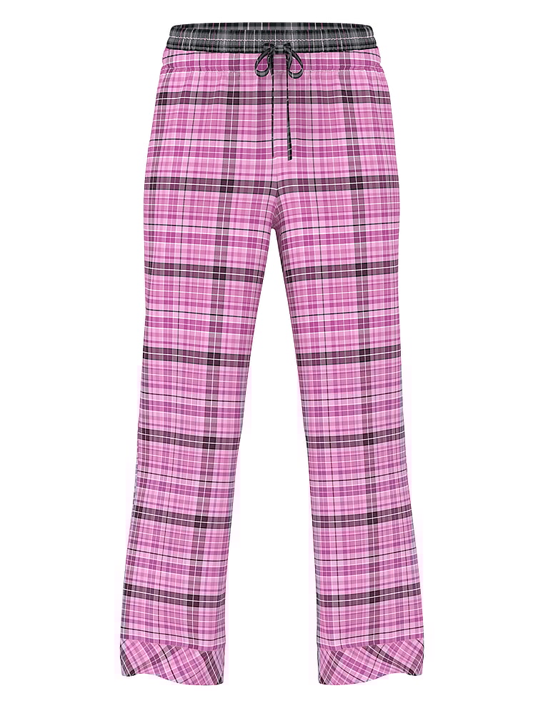 PINK Boyfriend Flannel Sleep Pants, Pink lollipop plaid, offModelFront, 2 of 4