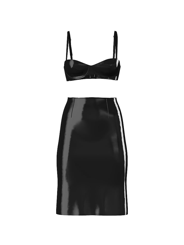 Victoria's Secret, Very Sexy Lacquer Balconette Bra & Pencil Skirt Set, Black, offModelFront, 3 of 3