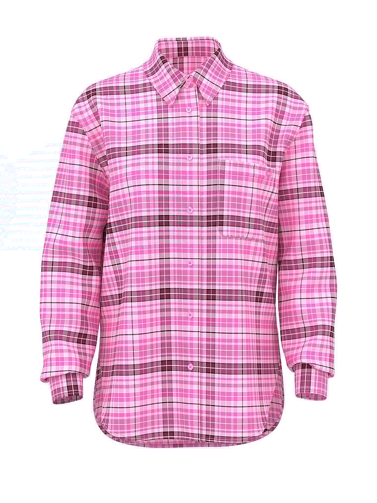 PINK Boyfriend Flannel Button-Down
Sleepshirt, Pink lollipop plaid, offModelFront, 3 of 3