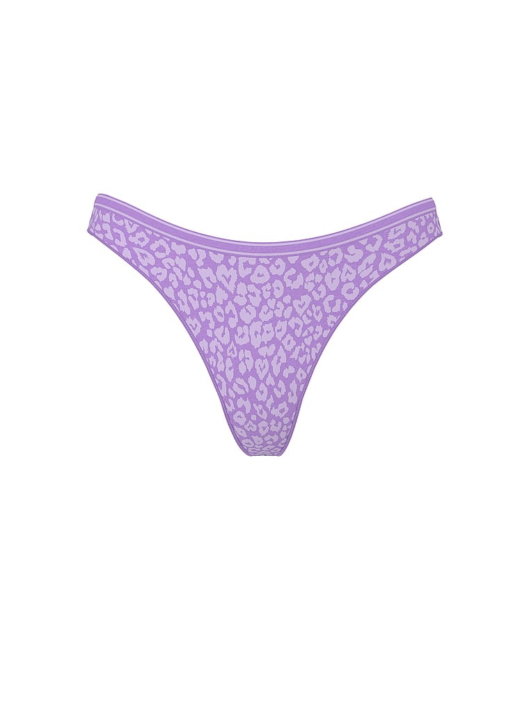 PINK Seamless High-Leg Thong Panty, Wisteria Purple Leo Print, offModelFront, 3 of 3