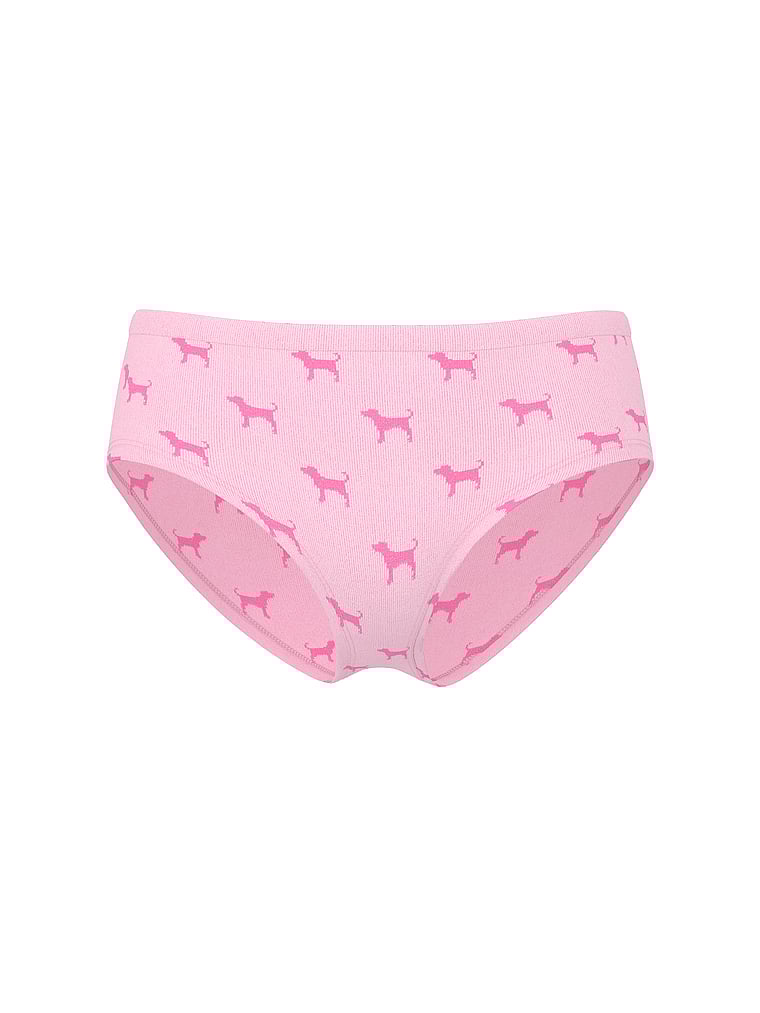 PINK Seamless Hiphugger Panty, Pink Tulip Dog Print, offModelFront, 3 of 3