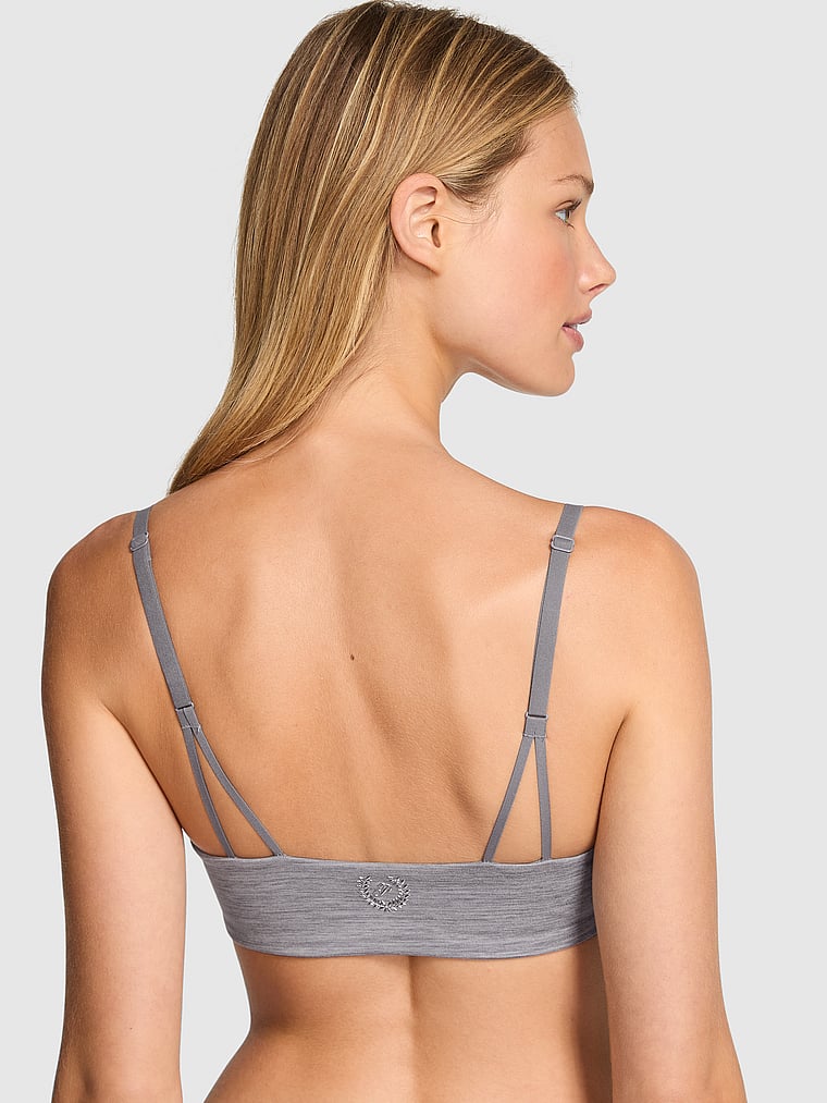 PINK Relay Square-Neck Sports Bra, Night Owl Grey Marl, onModelBack, 2 of 3 Mari is 5'7" or 170cm and wears 34B or Small