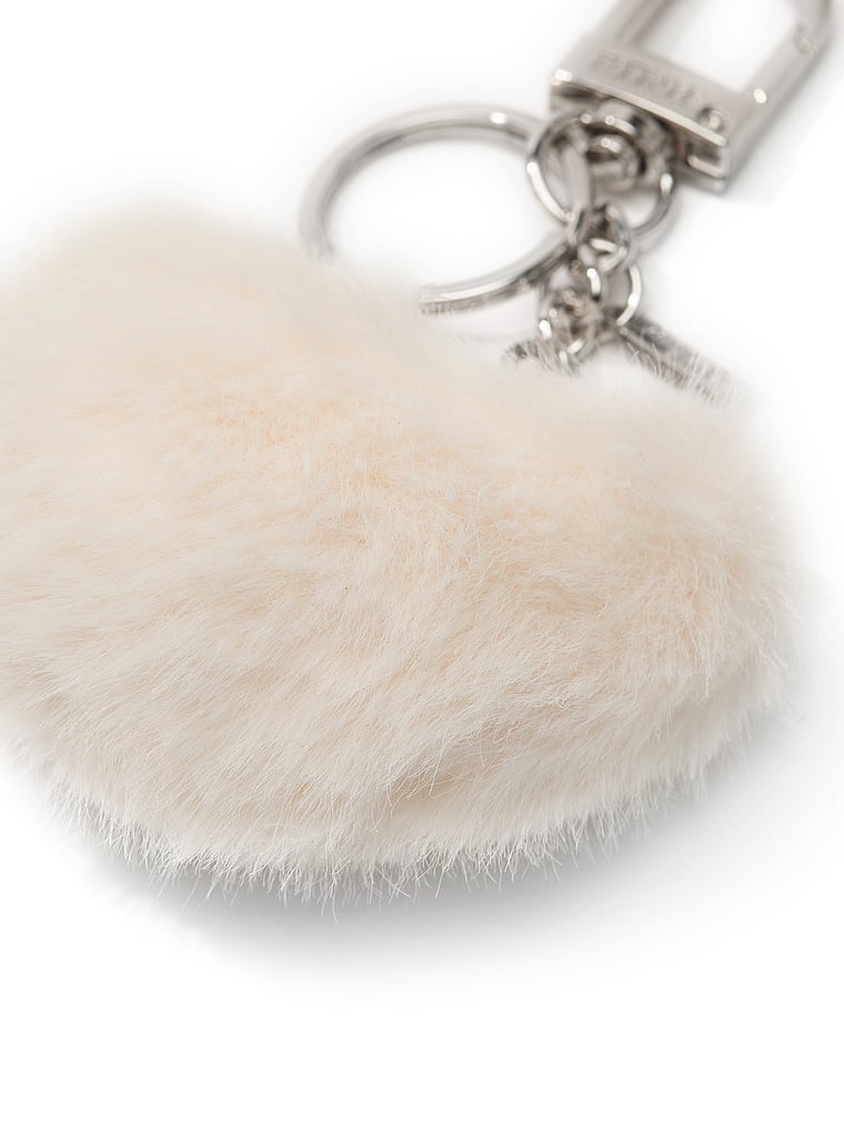 PINK Faux-Fur Heart Keychain Charm, Winter White Faux Fur, detail, 3 of 3