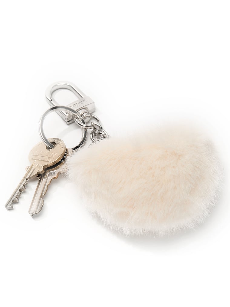 PINK Faux-Fur Heart Keychain Charm, Winter White Faux Fur, onModelBack, 2 of 3