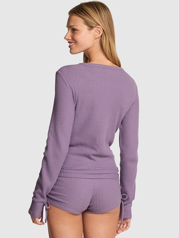 PINK Waﬄe Knit Long-Sleeve Top, Frozen Plum, onModelBack, 2 of 3