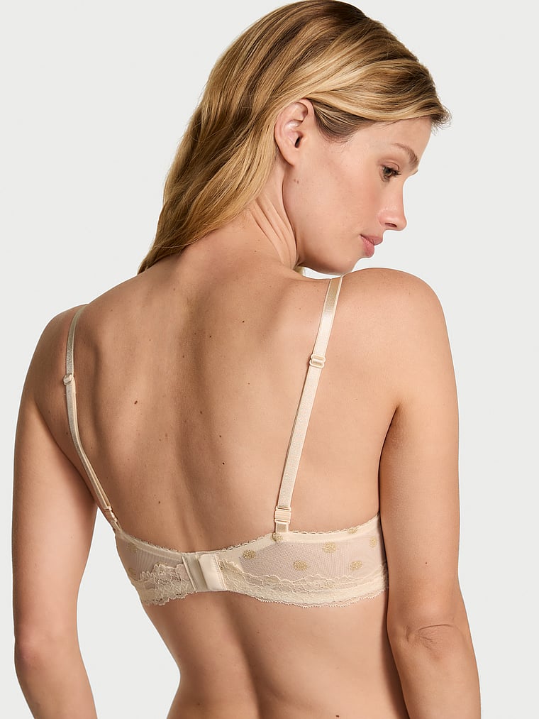 Victoria's Secret, Victoria's Secret Sexy Tee Sheer Heritage Shimmer Dot Wireless Push-Up Bra, Candlelight, onModelBack, 2 of 2 Maggie is 5'7" and wears 32B or Small