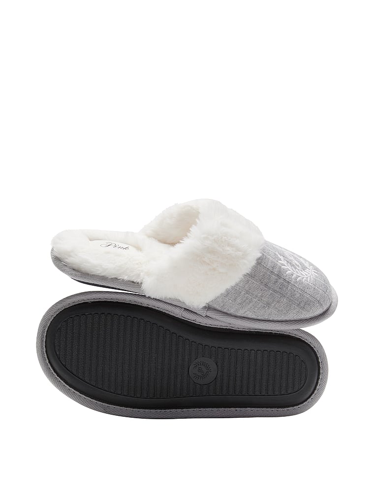 PINK Cable Knit Slippers, VS Medium Heather Grey, offModelBack, 2 of 2