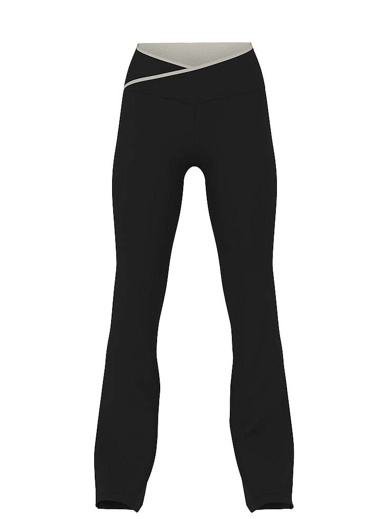 Victoria's Secret, VSX VSX Elevate™ Tipped & Accented Crossover Flare Legging, Black & Plaster, offModelFront, 4 of 4