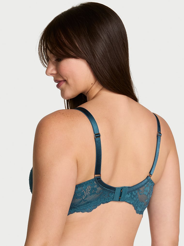 Victoria's Secret, Dream Angels The Fabulous by Victoria's Secret Unlined Lace Full-Cup Bra, Teal Haze, onModelBack, 2 of 3