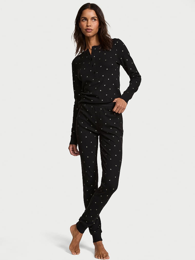 Soft Thermal Henley Long Pajama Set