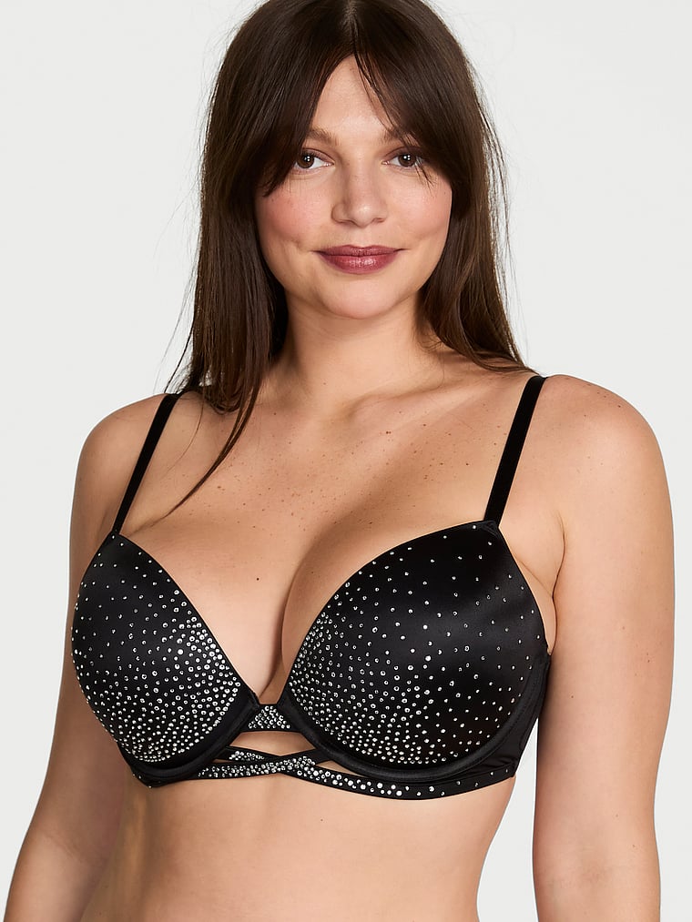 Victoria's Secret, Very Sexy Sparkle Crystal Shine Cradle Push-Up Bra, Black, onModelFront, 2 of 5