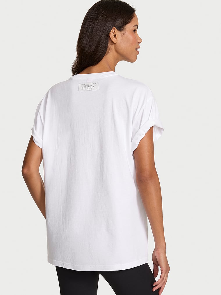 Victoria's Secret, Angel Essentials Cotton Oversized Tee, White Icon, onModelSide, 4 of 5