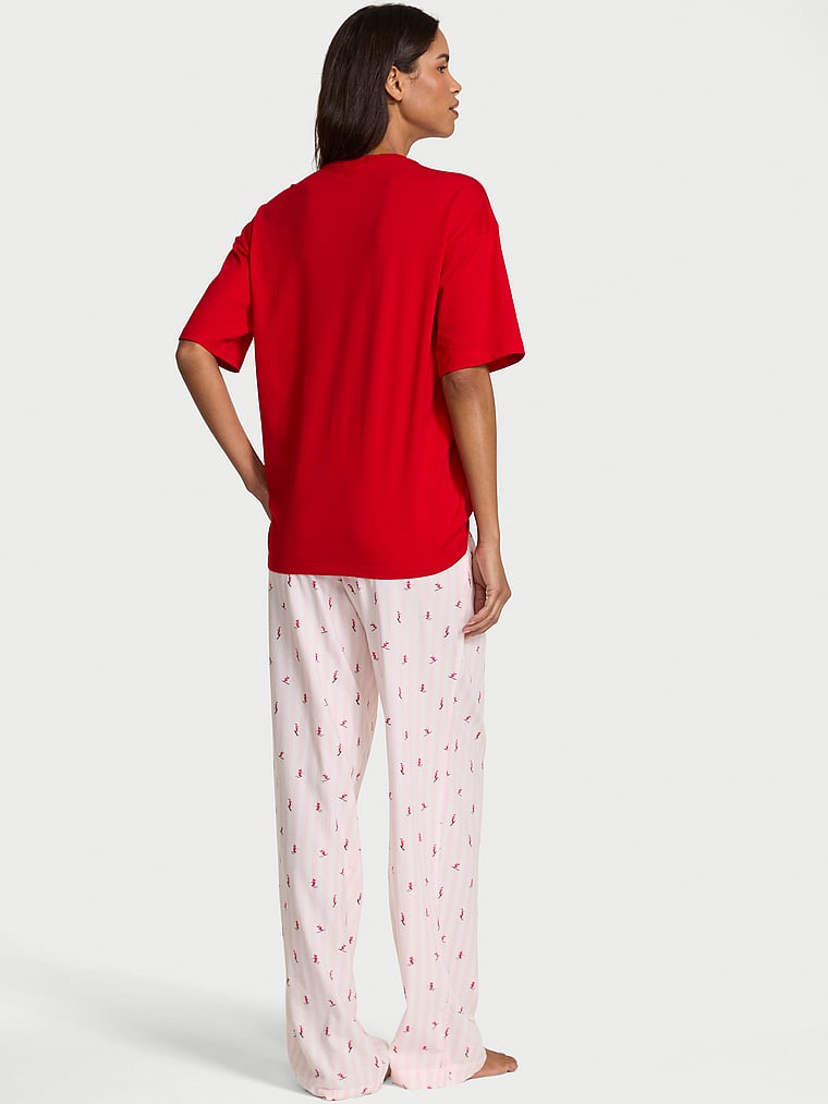 Flannel Short-Sleeve Long Tee-Jama Set