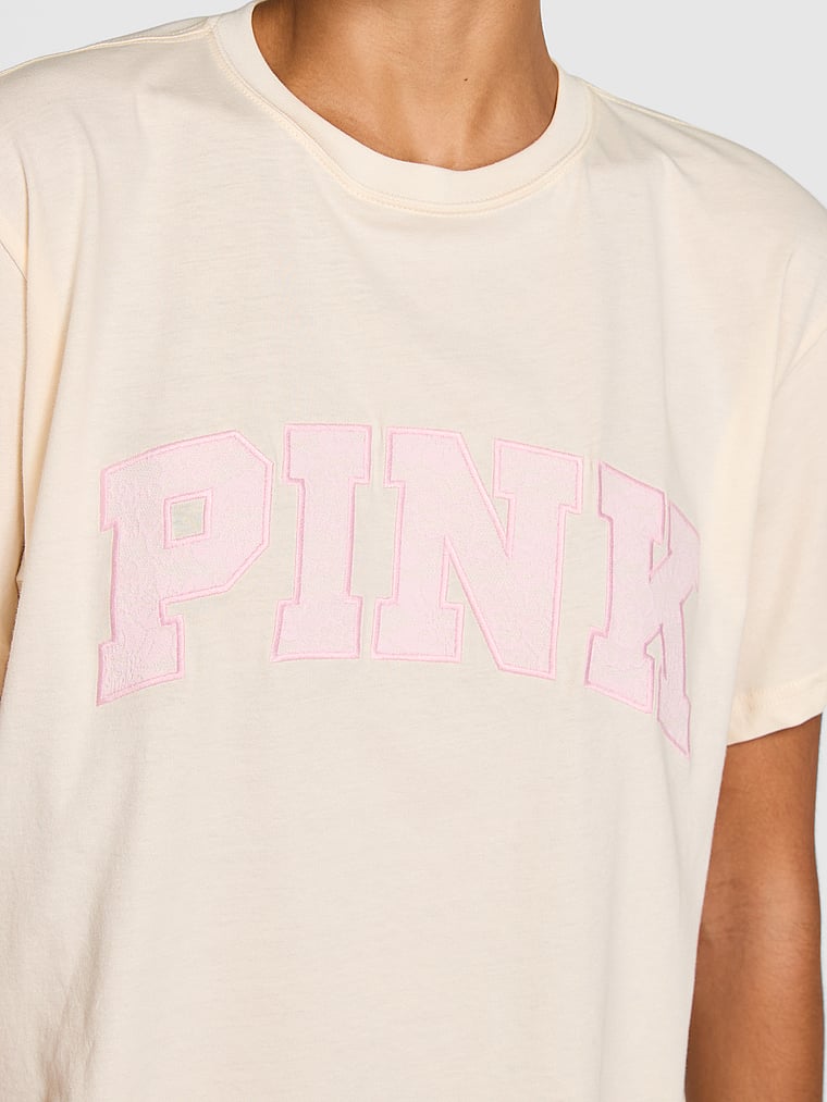 PINK Campus Cotton Tee, Winter White Pretty In Pink, onModelBack, 2 of 4
