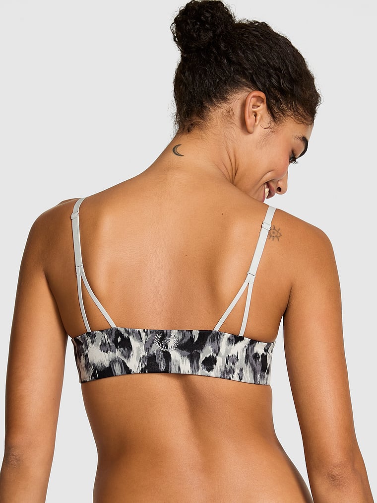 PINK Relay Square-Neck Sports Bra, Snow Leopard Foil, onModelBack, 4 of 4 Vanessa is 5'10" and wears 32B or Small