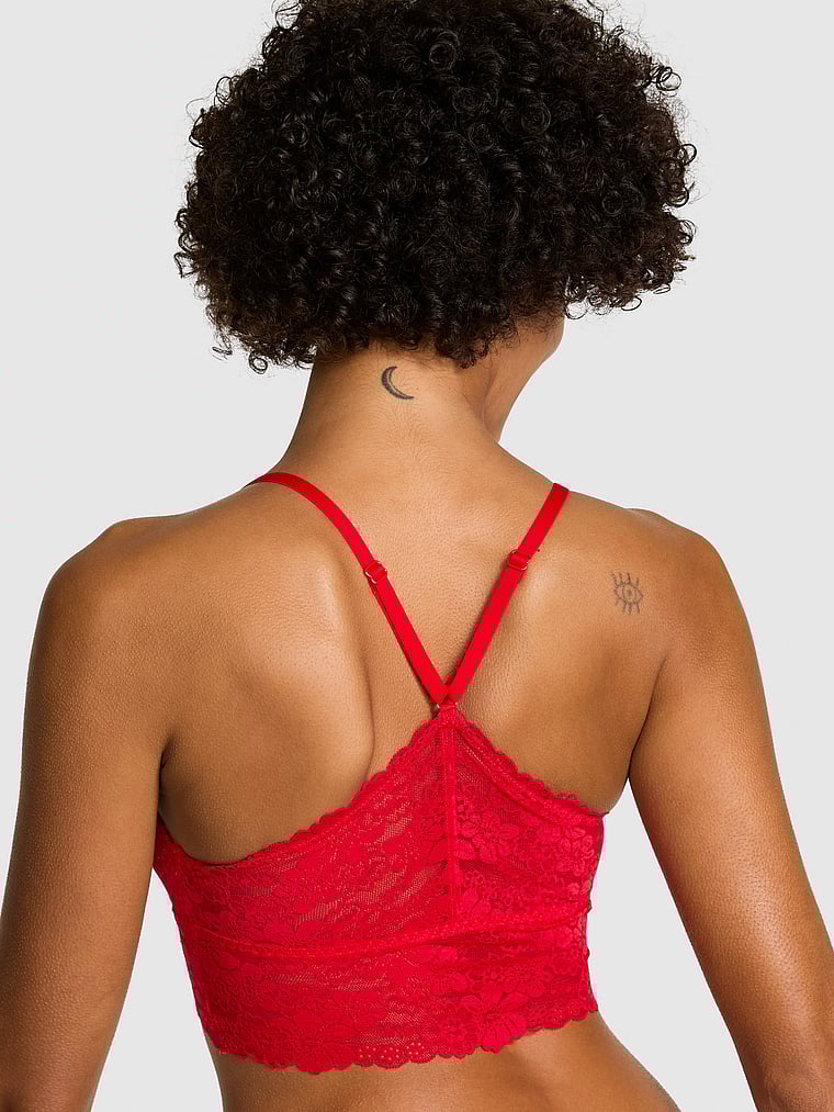 PINK Wink Wink Unlined High-Low Triangle Bralette, Red Pepper, onModelBack, 2 of 4 Mari is 5'7" or 170cm and wears 34B or Small