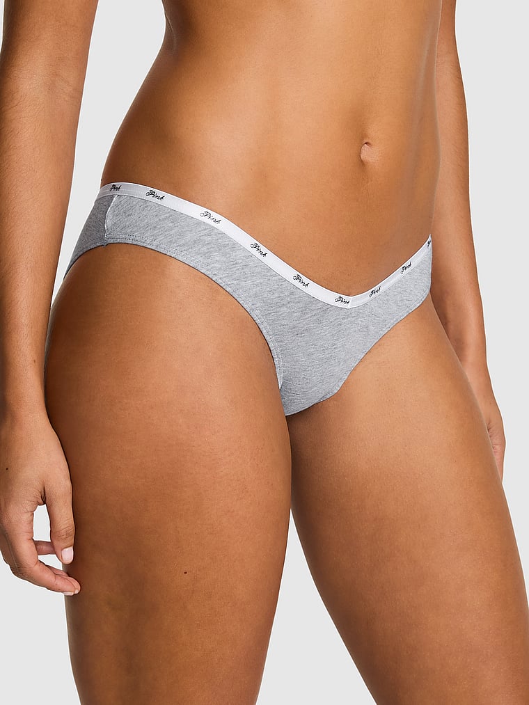 PINK Logo Cotton Tanga Panty, Medium Heather Grey, onModelFront, 1 of 3 Vanessa is 5'10" and wears Small