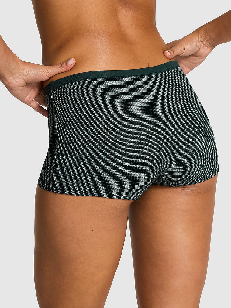 PINK Cotton Dorm Boyshort Panty, Deep Forest, onModelBack, 2 of 3 Vanessa is 5'10" or 178cm and wears Small