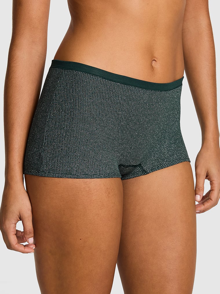 PINK Cotton Dorm Boyshort Panty, Deep Forest, onModelFront, 1 of 3 Vanessa is 5'10" or 178cm and wears Small