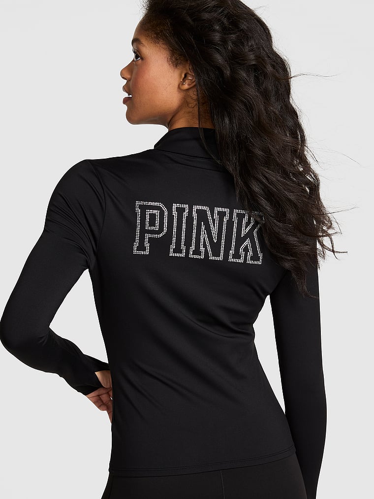 PINK Relay Full-Zip Hoodie, Pure Black Bling Logo, onModelSide, 3 of 4