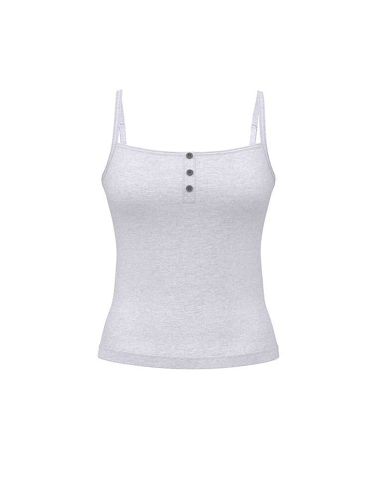 PINK Pointelle Henley Cami, Heather Grey, offModelFront, 3 of 4