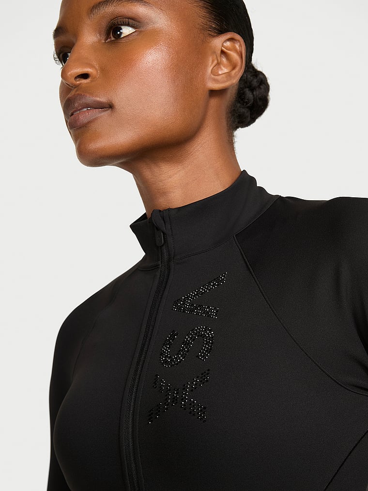 Victoria's Secret, VSX VSX Elevate™ Diamanté Flex Half-Zip Jacket, Black Diamanté, onModelBack, 2 of 5