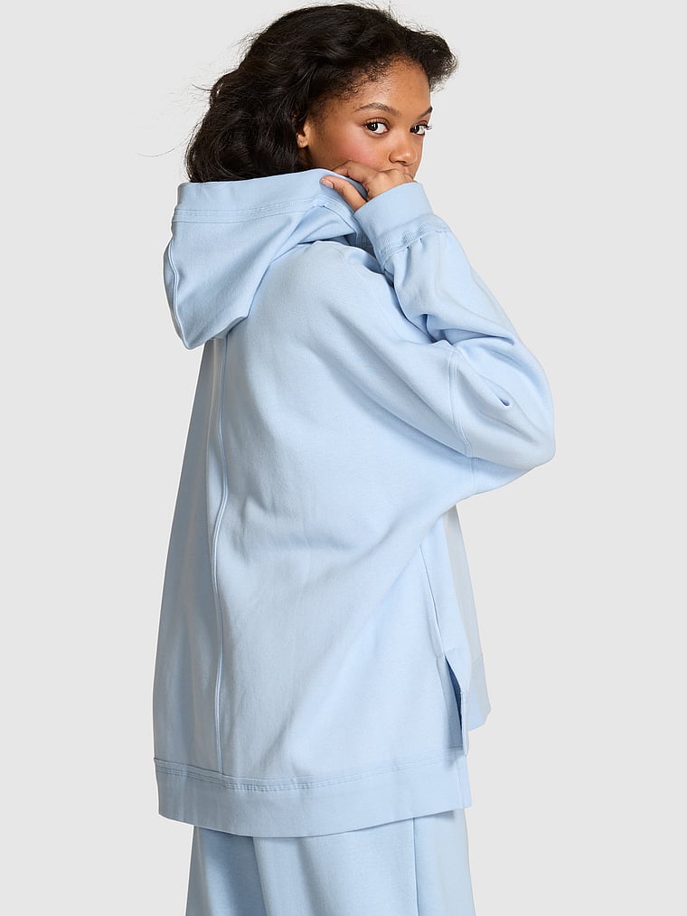 PINK Ivy Fleece Tunic Hoodie, Icy Blue, onModelBack, 2 of 2 Jordan is 5'9" or 175cm and wears Small