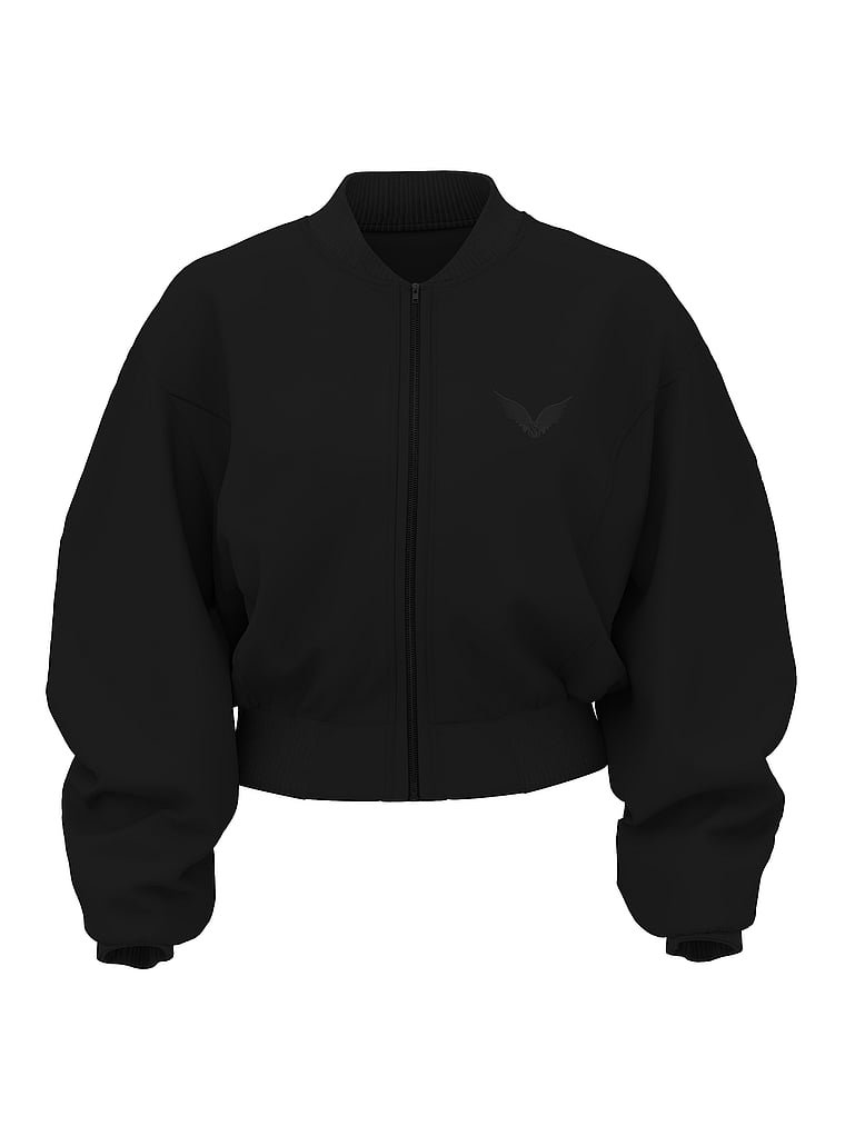Victoria's Secret, Angel Essentials In-Flight Cropped Bomber Jacket, Pure Black, offModelBack, 2 of 5