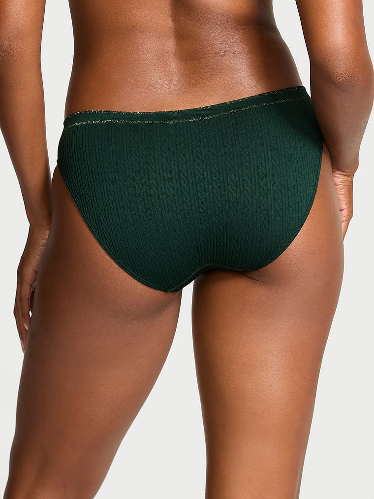 Victoria's Secret, Seamless Seamless Cable-Knit Bikini Panty, Cilantro, onModelBack, 2 of 3 Tsheca  is 5'9" and wears Small