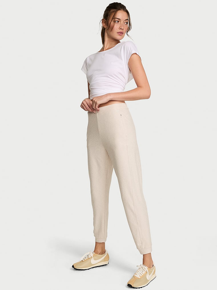 Victoria's Secret, VSX VSX LUXMarl™ Jogger Pant, Heather Soft Beige, onModelFront, 1 of 3 Kennidy is 5'11" or 180cm and wears Small