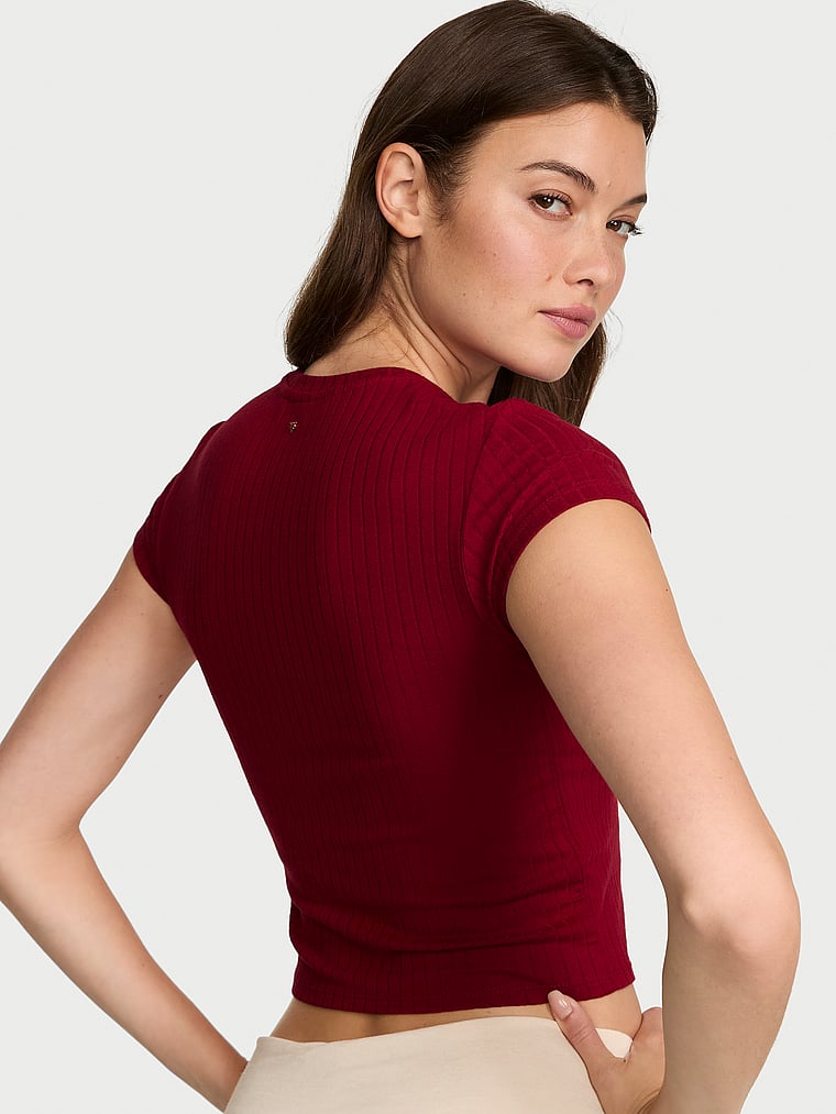 Victoria's Secret, Victoria's Secret SoSoft™ Modal Wide-Rib Fitted Tee, Red Lacquer, onModelBack, 2 of 4