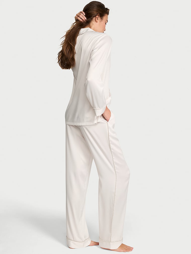 Victoria's Secret, Victoria's Secret Glazed Satin Shine Long Pajama Set, White/Ivory, offModelBack, 2 of 4 Kennidy is 5'11" or 180cm and wears S/Long