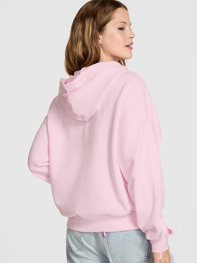 PINK Ivy Fleece Campus Half-Zip Hoodie, Pink Tulip Pretty In Pink Bows, onModelBack, 2 of 3 Taylor is 5'8" and wears Small