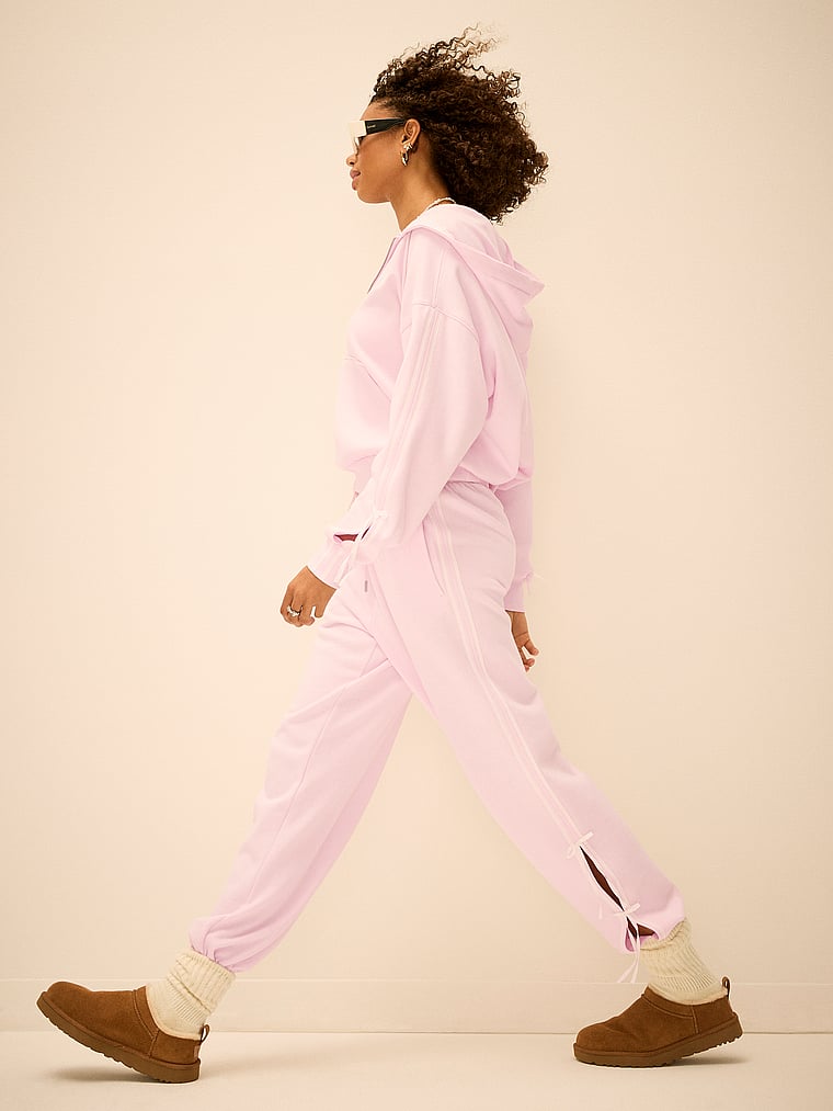 PINK Ivy Fleece Campus Half-Zip Hoodie, Pink Tulip Pretty In Pink Bows, onModelSide, 3 of 3