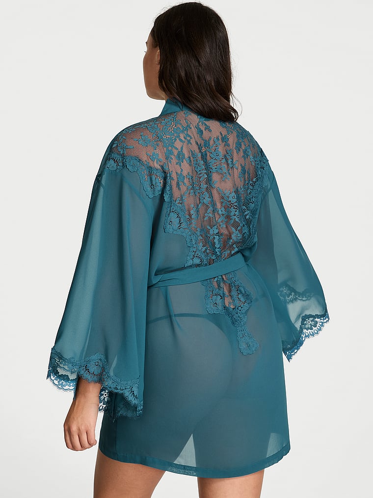 Buy Chiffon & Lace Short Robe, Teal Haze - Order Robes online ...