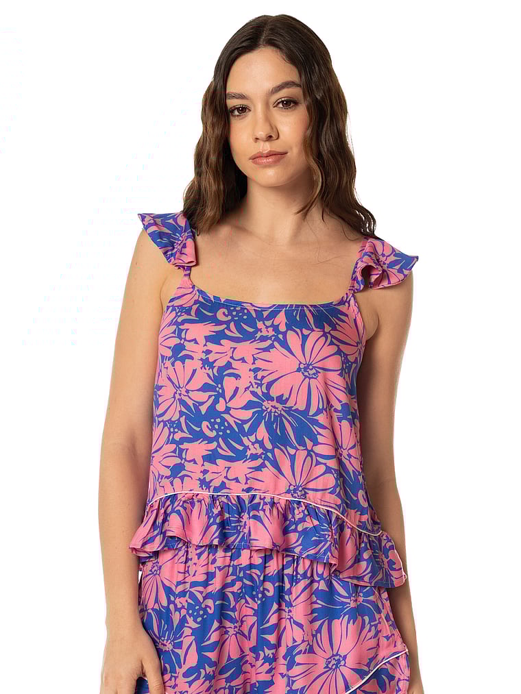 Victoria's Secret, Maaji Serenity Sleeveless Short Set, Blue/Pink Floral, detail, 3 of 3