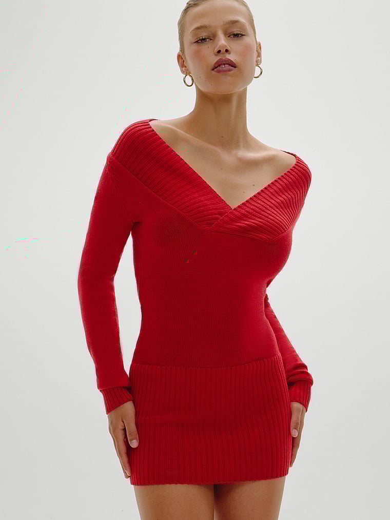 Frankies Bikinis Jade Cloud Knit Mini Dress, Heartstrings, onModelSide, 3 of 4