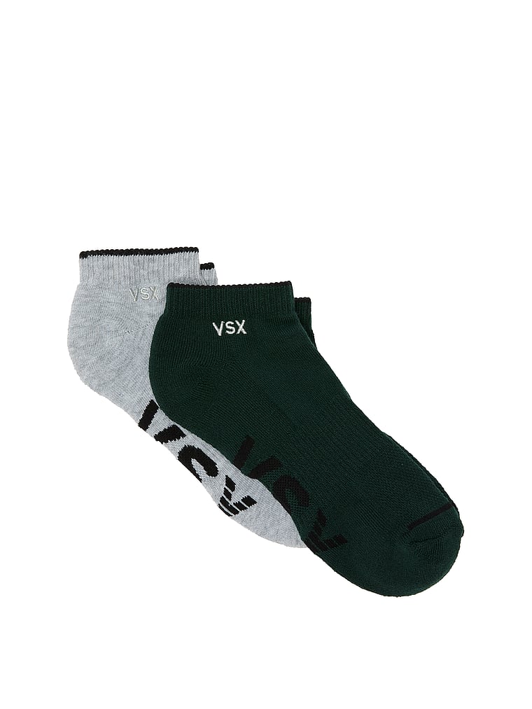 Victoria's Secret, Victoria's Secret VSX 2-Pack Ankle Socks, Heather Grey & Green, offModelFront, 1 of 2
