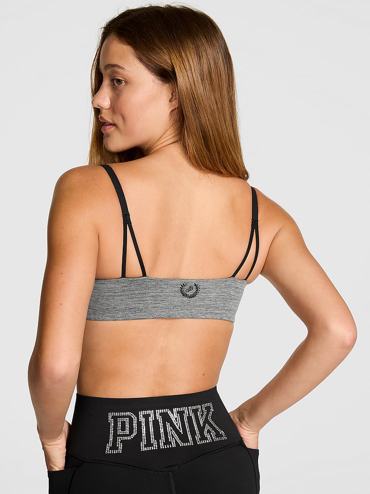 PINK Relay Square-Neck Sports Bra, Pure Black Marl, onModelBack, 2 of 3 Ruby is 5'6" or 168cm and wears 32A or Small