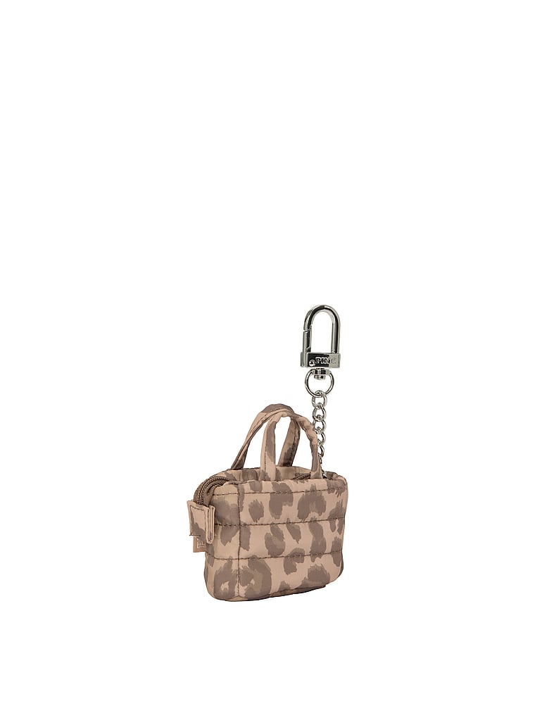 PINK Mini Tote Keychain Charm, Leopard Quilted Puffer, offModelBack, 2 of 3