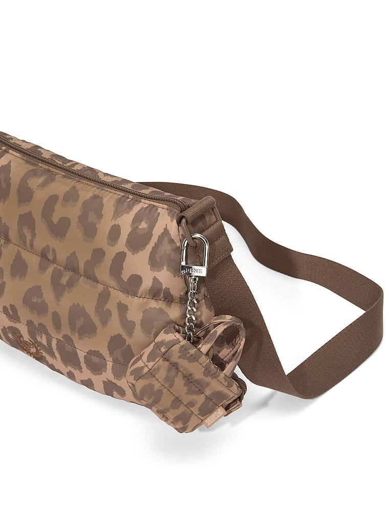 PINK Mini Tote Keychain Charm, Leopard Quilted Puffer, detail, 3 of 3