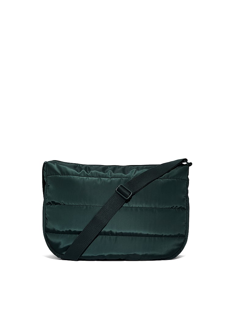 PINK Quilted Puﬀer Hobo Bag, Deep Forest Quilted Puffer, onModelBack, 3 of 4